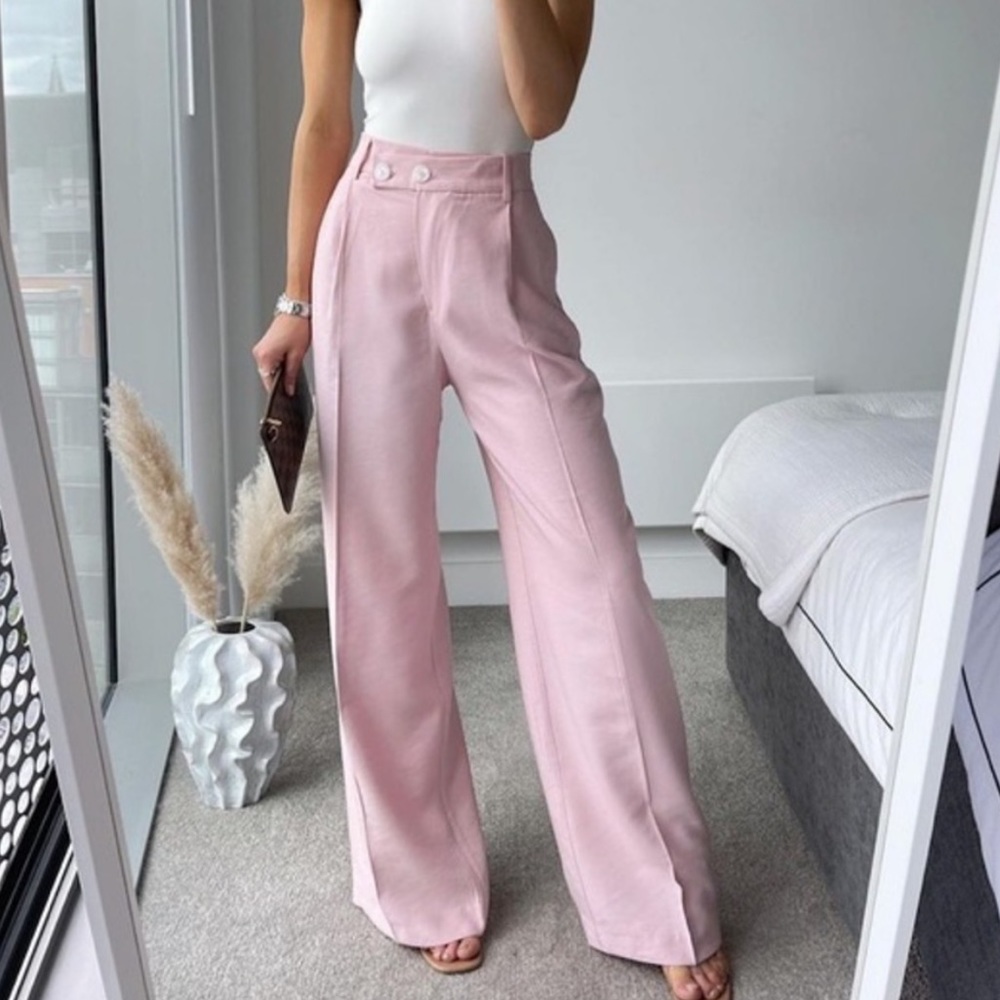 Zara Pink Wide Leg Trouser With Crossover Front Size XS